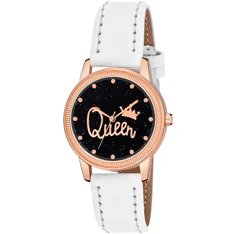 KIARVI GALLERY Clusal Analogue Queen Dial Unique Designer Leather Strap Watch for Girl's and Women's (White)