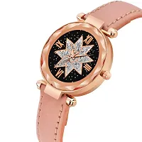 KIARVI GALLERY Analogue Star Flower Designer Dial Leather Strap Watch for Girls and Women(Black) (Peach)-thumb1