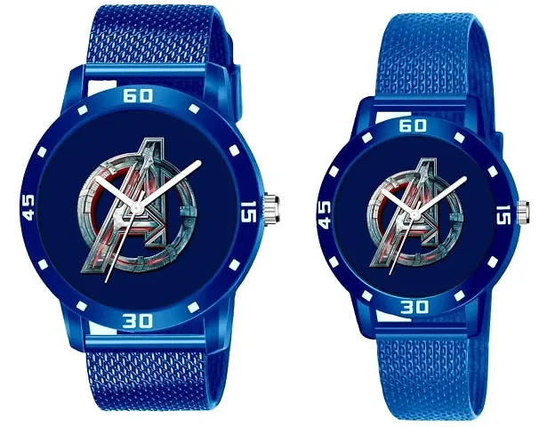 KIARVI GALLERY Analogue Couples Avengers Dial PU Strap Men's and Women's Couple Watch(Combo, Pack of 2) (Black)