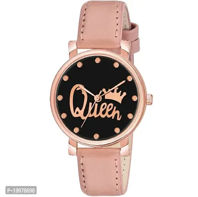 KIARVI GALLERY Analogue Black Queen Dial Stylish Premium Leather Strap Watch for Girls and Women(Pink) (Peach)