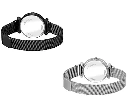 KIARVI GALLERY Black and Silver 2 Designer Magnetic Metal Strap Analog Girl's and Women's Watch (White Dial Black and Silver Color Pack of 2)-thumb2