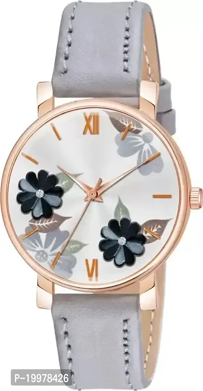 KIARVI GALLERY Analogue Flowered Dial Unique Designer Leather Strap Women's and Girl's Watch (Grey-Blue-Green)-thumb3