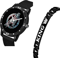 Kiarvi Gallery Analogue Black Avenger Print Dial PU Strap and King Bracelet Combo for Boys and Men's Watches(Combo of 2)-thumb1