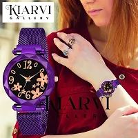 KIARVI GALLERY Analogue Black Flower Dial Designer Magnetic Strap Women's and Girl's Watch (Purple)-thumb3