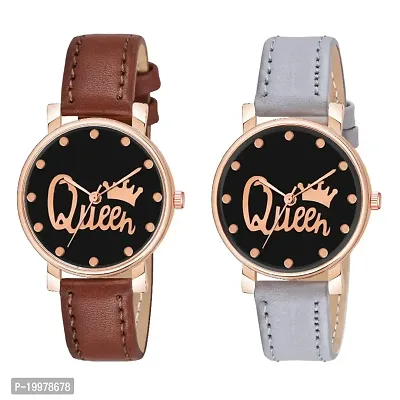 KIARVI GALLERY Analogue Queen Designer Dial Leather Strap Combo Watch for Girls and Women(Blue-Brown) (Brown-Grey)