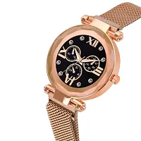 KIARVI GALLERY Black Dial Rose Gold Designer Magnetic Metal Strap Analog Girl's and Women's Watch-thumb1