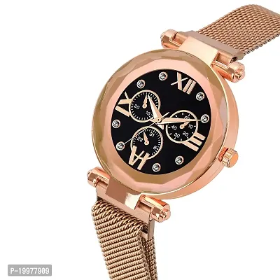 KIARVI GALLERY Black Dial Rose Gold Designer Magnetic Metal Strap Analog Girl's and Women's Watch-thumb2