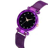 KIARVI GALLERY Black dial 12 Diamond and 4 figer with Purple Magnetic Buckle Starry Belt Analog Watch Quartz Watch for Women-thumb2