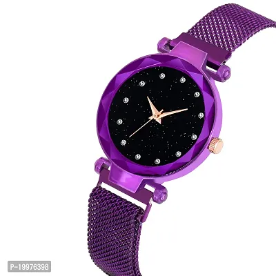 KIARVI GALLERY Black dial 12 Diamond and 4 figer with Purple Magnetic Buckle Starry Belt Analog Watch Quartz Watch for Women-thumb3