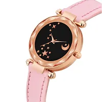 KIARVI GALLERY Analogue Moon Designer Dial Leather Strap Watch for Girls and Women(Peach) (Pink)-thumb1