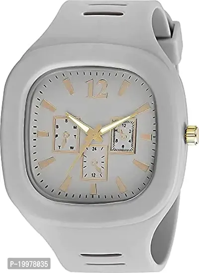 Kiarvi Gallery Squire Dial Silicone Strap Analogue Watch for Men and Boy (Grey)