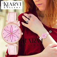 KIARVI GALLERY Analogue Black Full Flower Dial Unique Designer Leather Strap Women's and Girl's Watch (Pink)-thumb4