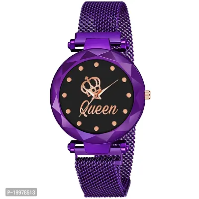 KIARVI GALLERY Analogue Queen Dial Magnetic Strap Girl's  Women's Watch (Purple-Q)-thumb0