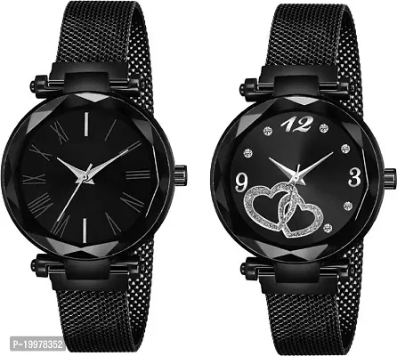 KIARVI GALLERY Black Dial Designer Combo Magnetic Strep Analog Combo Watch for Girls and Women(Pack of 2)