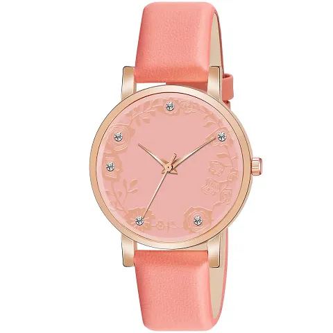 KIARVI GALLERY Analogue Diamond Studded Flower Dial Unique Designer Leather Strap Women's and Girl's Watch