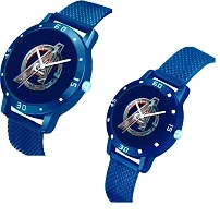 KIARVI GALLERY Analogue Couples Avengers Dial PU Strap Men's and Women's Couple Watch(Combo, Pack of 2) (Black) (Blue)-thumb1