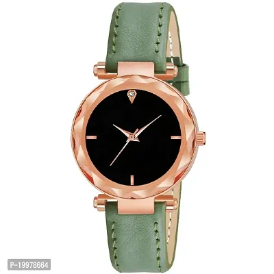 KIARVI GALLERY Analogue 4 Point Designer Dial Leather Strap Watch for Girls and Women(Green) (Green)