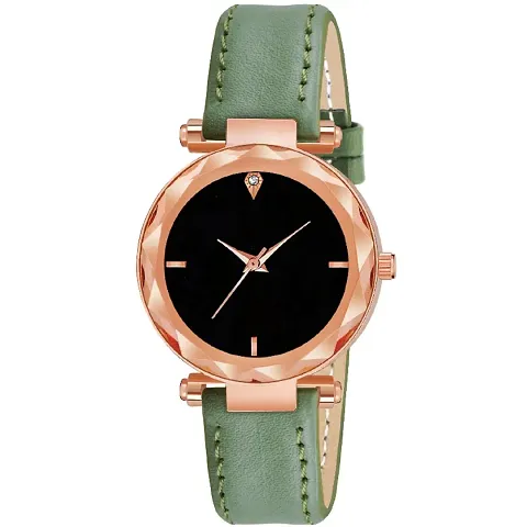 KIARVI GALLERY Analogue 4 Point Designer Dial Leather Strap Watch for Girls and Women(Green) (Green)