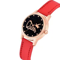 KIARVI GALLERY Clusal Analogue Queen Dial Unique Designer Leather Strap Watch for Girl's and Women's (Red)-thumb1