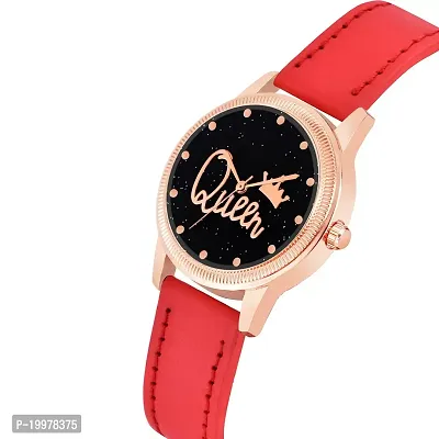 KIARVI GALLERY Clusal Analogue Queen Dial Unique Designer Leather Strap Watch for Girl's and Women's (Red)-thumb2