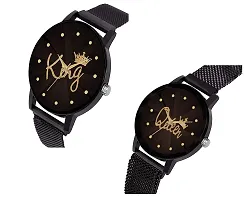 KIARVI GALLERY Causal Lovers Couples Unique Design Magnetic Metal Strap Analog Men's and Women's Watch(Pack of 2) (Black)-thumb1