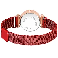 KIARVI GALLERY Analogue Moon Dial Unique Designer Magnetic Metal Strap Watch for Girl's and Women's (Red-Red)-thumb3