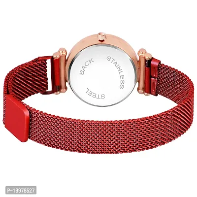 KIARVI GALLERY Analogue Moon Dial Unique Designer Magnetic Metal Strap Watch for Girl's and Women's (Red-Red)-thumb4