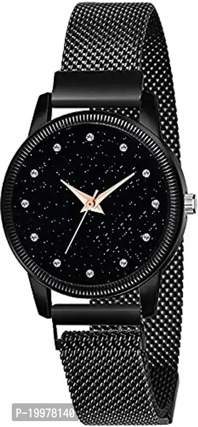 KIARVI GALLERY Black Dial Full Diamond Dial with Magnetic Metal Strap Analog Watch for Girl's and Women (Black 12DM)