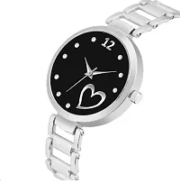 KIARVI GALLERY Analogue Heart Dial Designer Stylish Metal Strap Watch for Girls and Women (Silver-Red) (Silver-Black)-thumb1