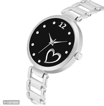 KIARVI GALLERY Analogue Heart Dial Designer Stylish Metal Strap Watch for Girls and Women (Silver-Red) (Silver-Black)-thumb2