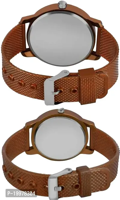 KIARVI GALLERY Analogue King and Queen Dial PU Strap Men's and Women's Couple Watch(Combo, Pack of 2) (Brown)-thumb3