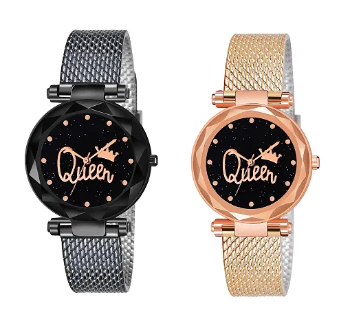 KIARVI GALLERY Analogue Queen Dial Pack of 2 Combo PU Strap Analog Watches for Girls and Women (Pack of 2)