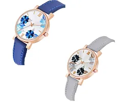 KIARVI GALLERY Analogue Flowered Dial Unique Designer Leather Strap Women's and Girl's Watch (Blue-Grey)-thumb1