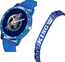 Kiarvi Gallery Analogue Avenger Print Dial PU Strap and King Bracelet Combo for Boys and Men's Watches(Combo of 2) (Blue)-thumb1