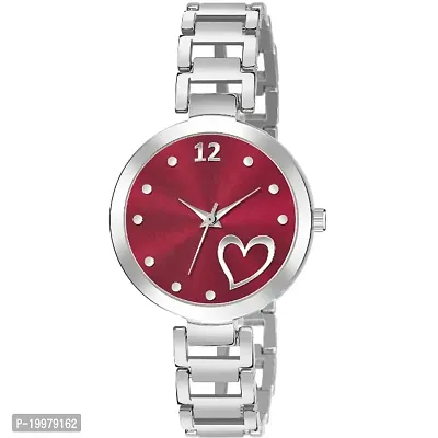 KIARVI GALLERY Analogue Heart Dial Designer Stylish Metal Strap Watch for Girls and Women (Silver-Red) (Silver-Red)