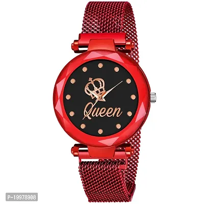 KIARVI GALLERY Analogue Queen Dial Magnetic Strap Girl's  Women's Watch (Red-Q)-thumb0