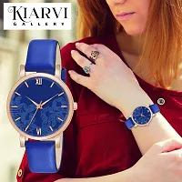 KIARVI GALLERY Analogue Flower Dial Unique Designer Leather Strap Women's and Girl's Watch (Blue)-thumb4