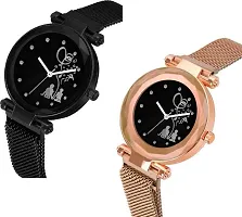 KIARVI GALLERY Black and Gold Tree Lover Couple Dial Designer with Magnetic Metal Strap Analog Watch for Girl's and Women (Pack of 2)-thumb1