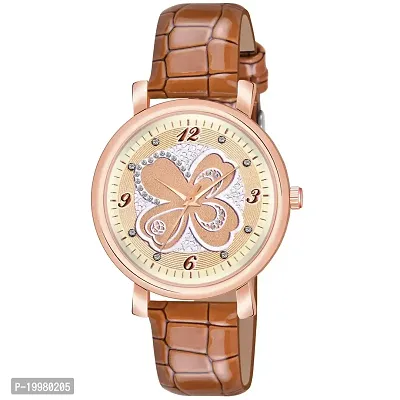 KIARVI GALLERY Multicolor FlowerDesigner Dial Stylish Premium Leather Strap Watch for Girls and Women(Green) (Brown)