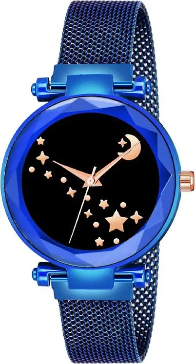 KIARVI GALLERY Moon Star Dial Designer with Magnetic Metal Strap Analog Watch for Girl's and Women