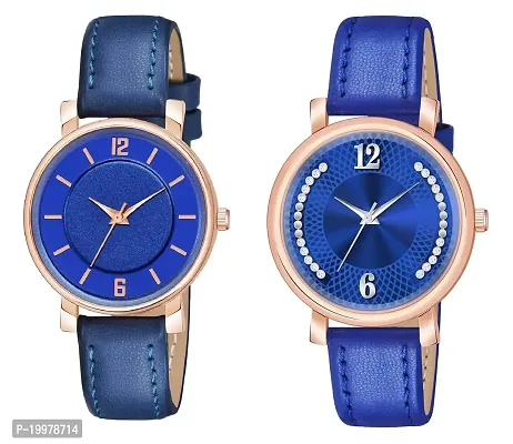 KIROH Analog Round Dial Designer Premium Leather Strap Analog Watch for Girls  Women(GRN-GRN) (Blue-Blue)