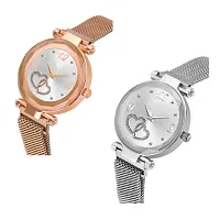 KIARVI GALLERY Rose Gold and Silver Heart Dial Designer with Magnetic Metal Strap Analog Watch for Girl's and Women (Pack of 2) (Rose Gold and Silver)-thumb1