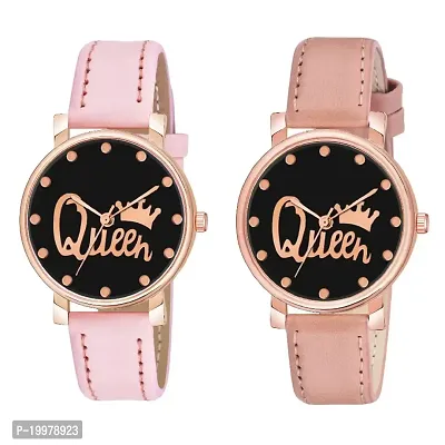 KIARVI GALLERY Analogue Queen Designer Dial Leather Strap Combo Watch for Girls and Women(Blue-Brown) (Pink-Peach)-thumb0