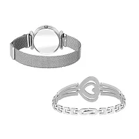 KIARVI GALLERY Heart Dial Magnet Strap Analog Watch and Dual Heart Present Gift Bracelet Combo for Girl's and Women(Combo of 2) (Silver)-thumb2