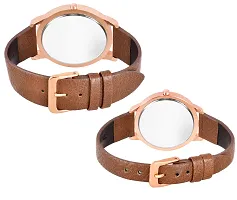 KIARVI GALLERY Brown Romen Digit White Dial Leather Strap Lovers Couple Analogue Men  Women's Watch (Pack of 2)-thumb3