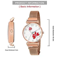 KIARVI GALLERY Clausal Flower Designer Multicolored Dial Rose Gold Magnetic Metal Strap Analog Watch for Girl's and Women (Rose Gold Red Flower)-thumb4