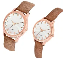 KIARVI GALLERY Brown Romen Digit White Dial Leather Strap Lovers Couple Analogue Men  Women's Watch (Pack of 2)-thumb1