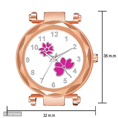 KIARVI GALLERY Analogue Flower Designer Leather Strap Women's and Girl's Watch (Peach-Pink)-thumb3