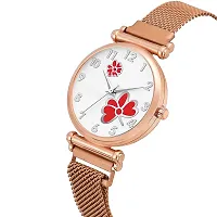 KIARVI GALLERY Clausal Flower Designer Multicolored Dial Rose Gold Magnetic Metal Strap Analog Watch for Girl's and Women (Rose Gold Red Flower)-thumb2