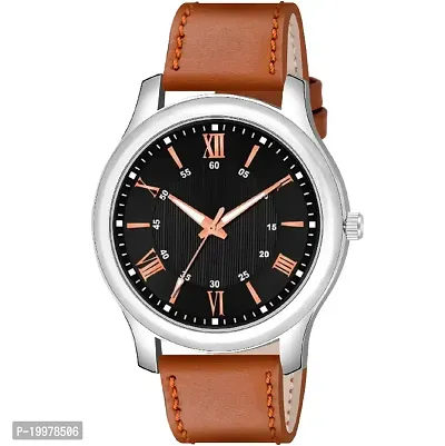 KIARVI GALLERY Analogue Leather Boy's and Men's Watch(Black Dial,Brown Leather Strap) (Brown-BLK)-thumb0